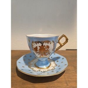 VTG Shafford Japan Robins Egg Blue Gold White Teacup Saucer Cottagecore Rare